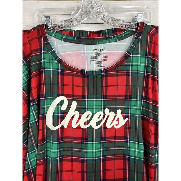 Joyspun Two Piece Pajama Set Womens 3X 22W 24W Red Green Plaid Holiday Cheers - Picture 2 of 14